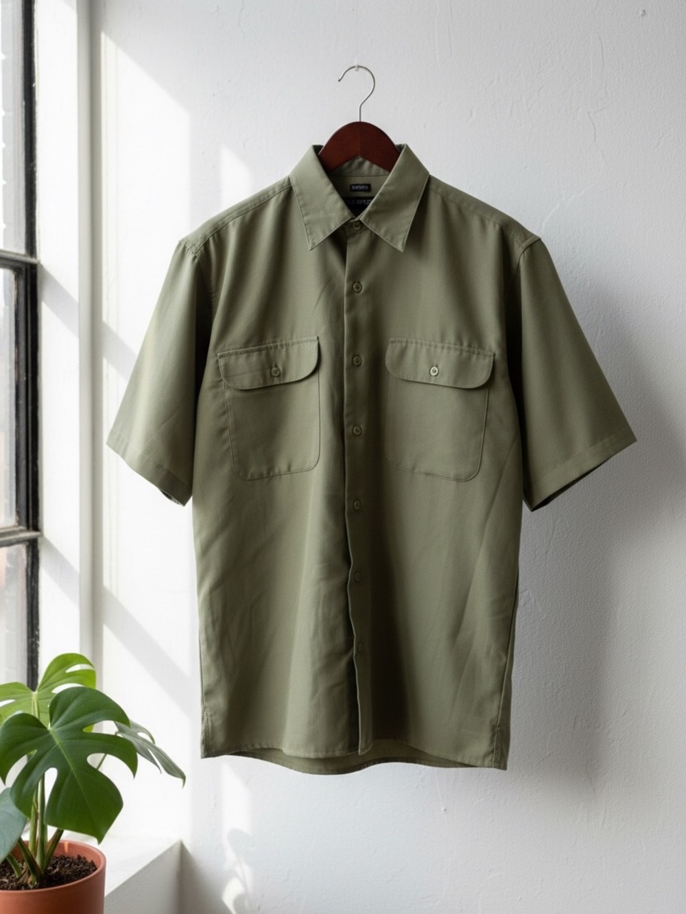 George Olive Green Short Sleeve Button-Down Shirt - Picture 2 of 4
